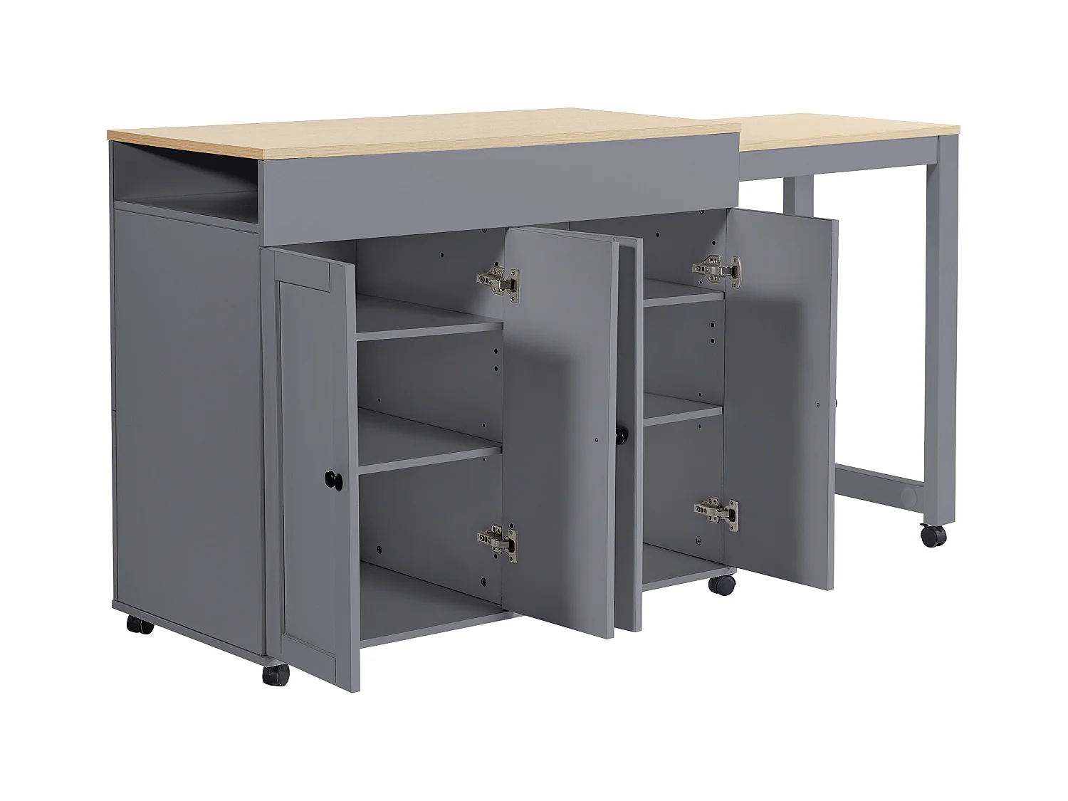 Uitschuifbare bartafel met opbergruimte, MDF en metaal, grijs (118-180x50x94 cm)