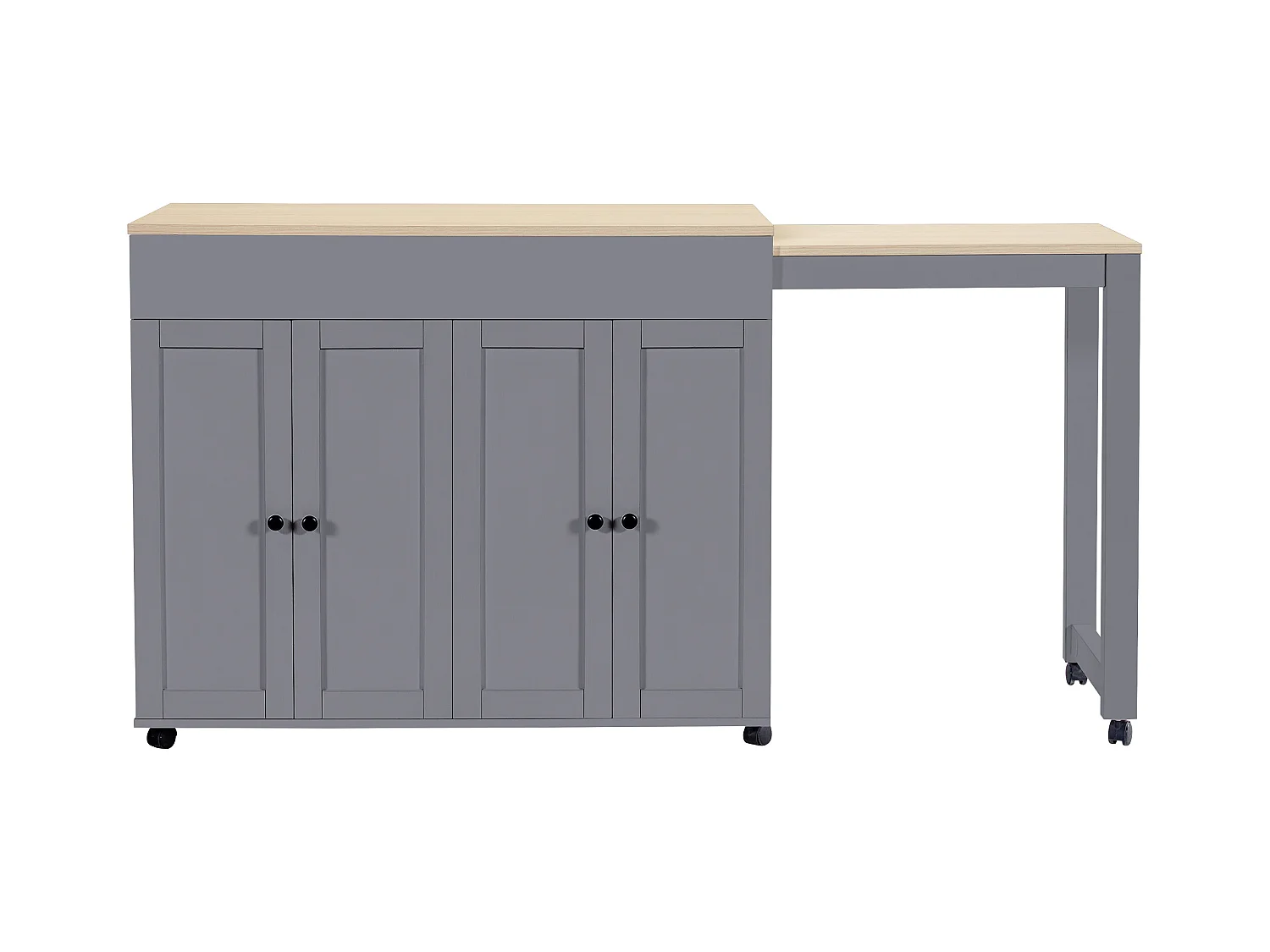 Uitschuifbare bartafel met opbergruimte, MDF en metaal, grijs (118-180x50x94 cm)