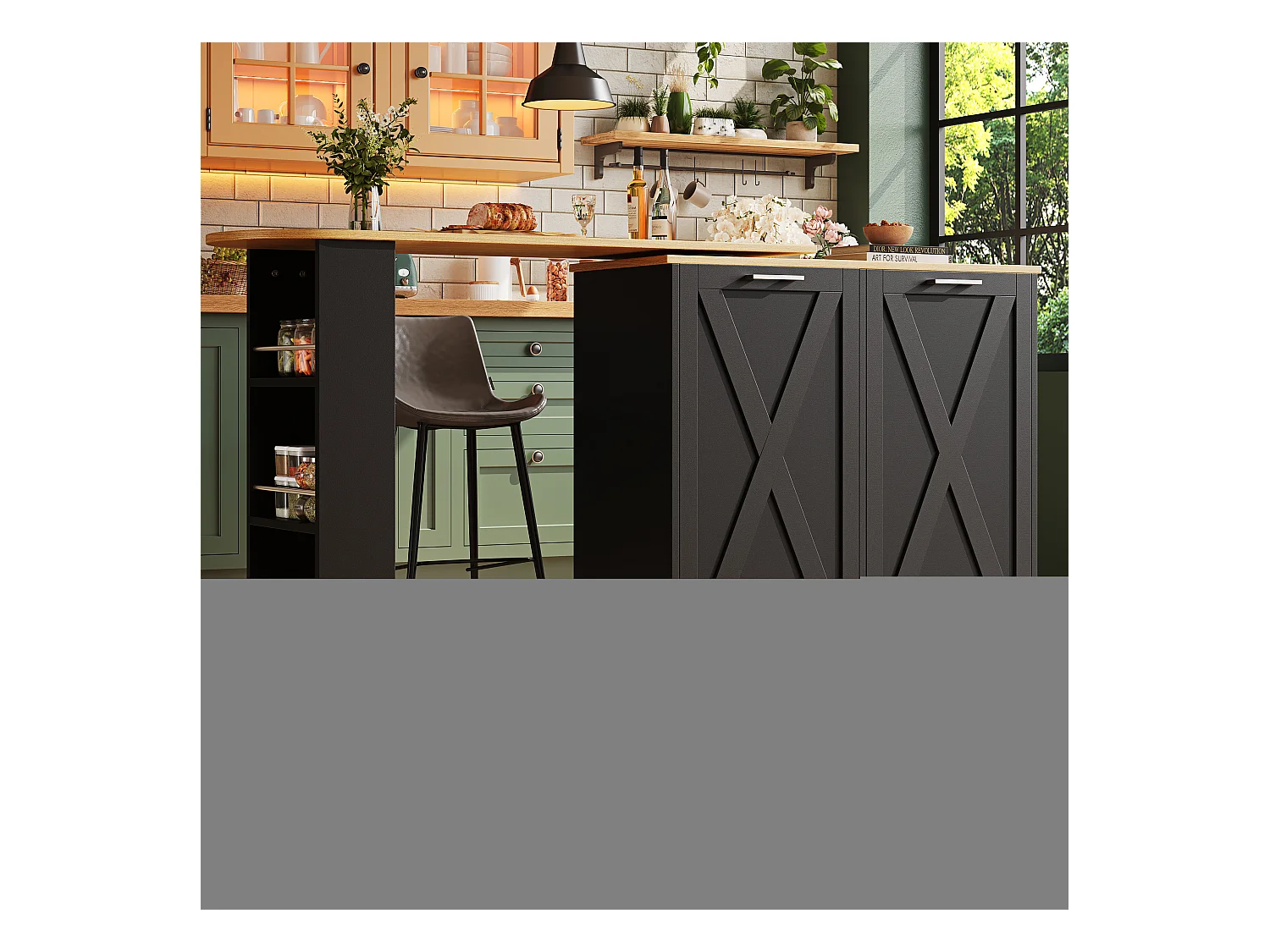 Table de bar rotative 360° moderne, avec rangement multifonction, MDF, noir (138x38x105.5 cm)