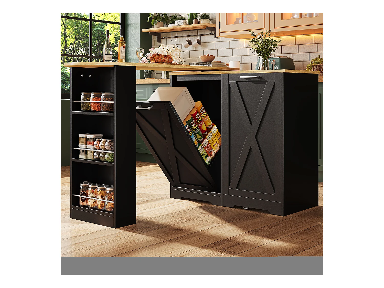 Table de bar rotative 360° moderne, avec rangement multifonction, MDF, noir (138x38x105.5 cm)