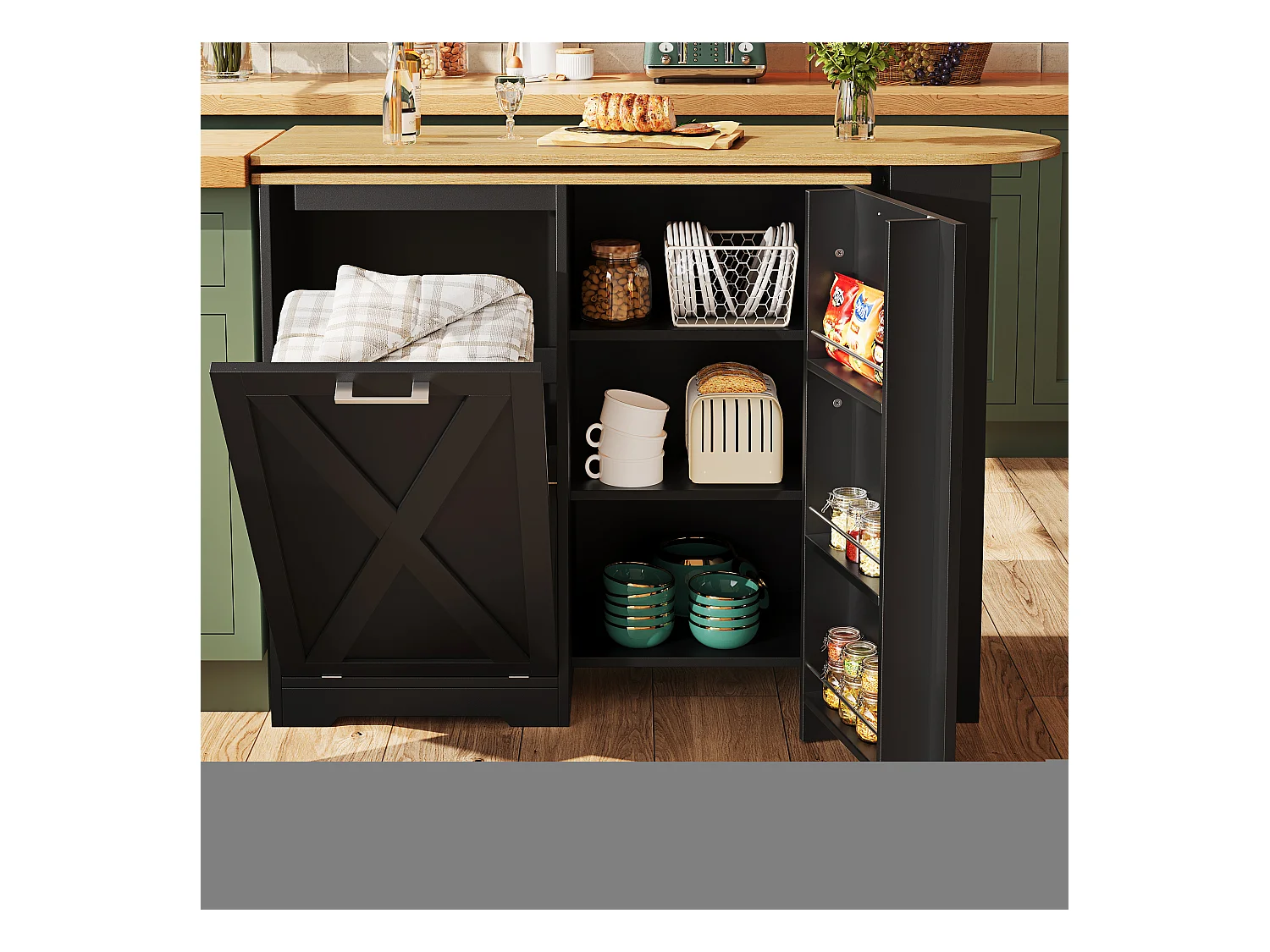 Table de bar rotative 360° moderne, avec rangement multifonction, MDF, noir (138x38x105.5 cm)