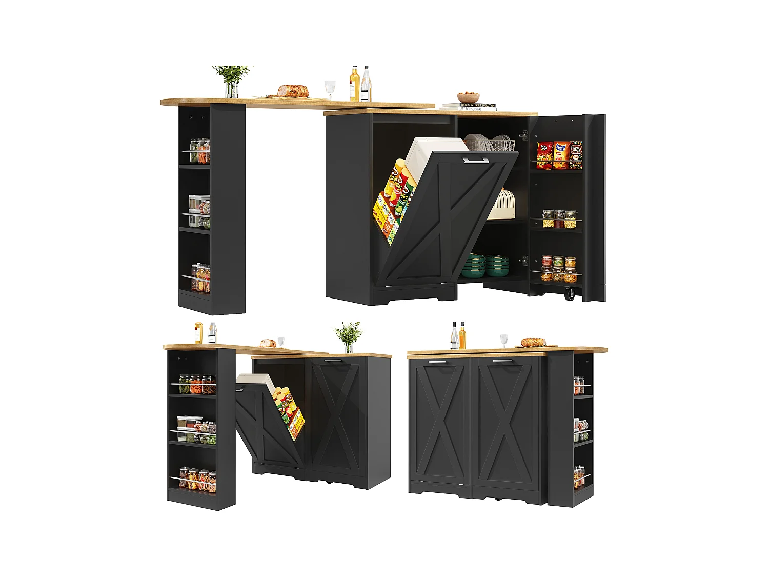 Table de bar rotative 360° moderne, avec rangement multifonction, MDF, noir (138x38x105.5 cm)