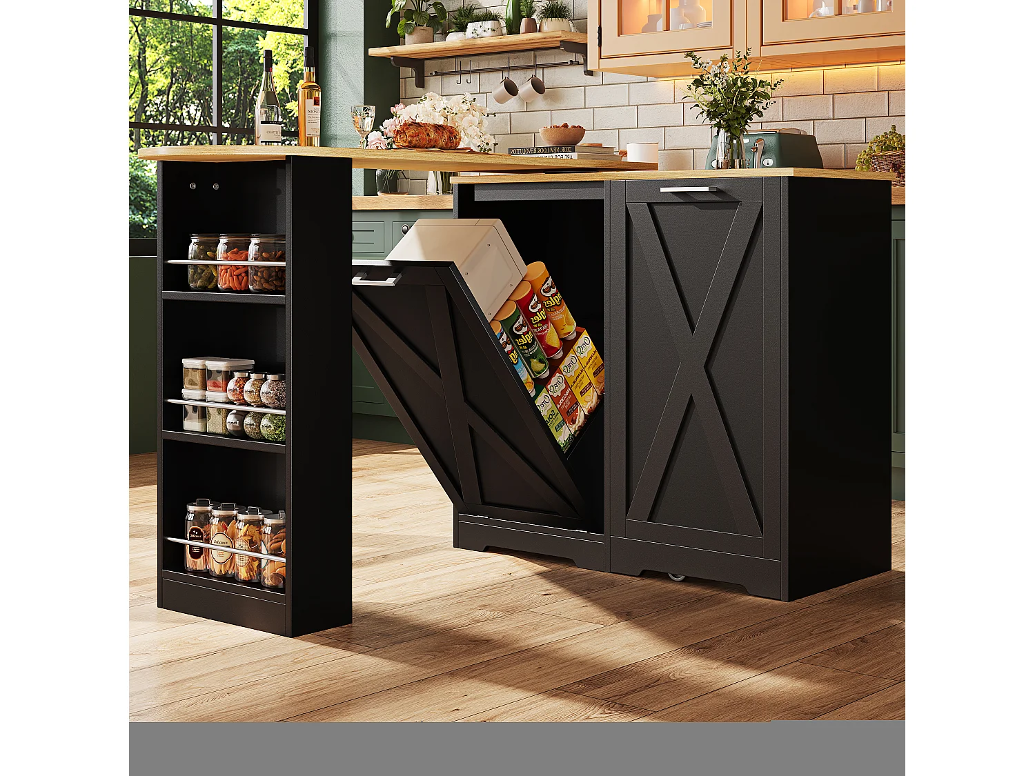 Table de bar rotative 360° moderne, avec rangement multifonction, MDF, noir (138x38x105.5 cm)