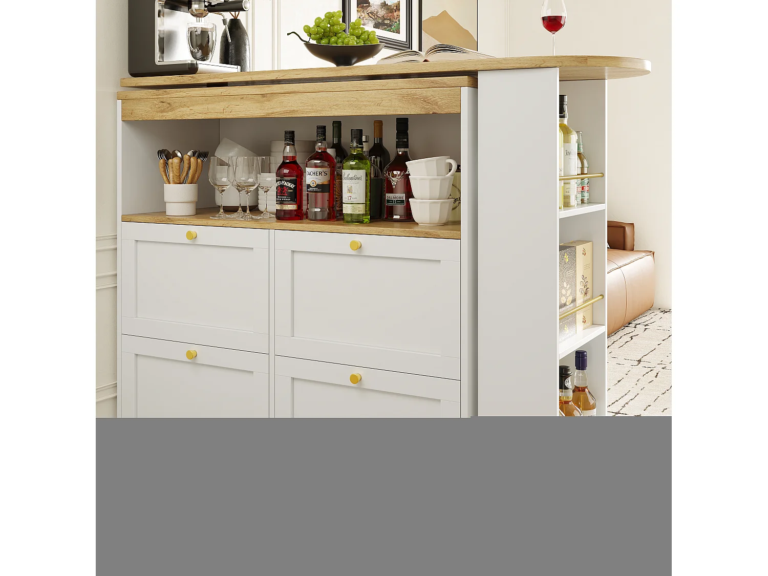 Table haute 360° pivotante, avec 4 tiroirs et étagères ouvertes, design moderne, MDF, blanc (105x39x102 cm)