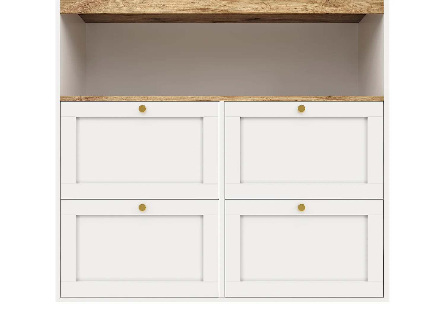 Table haute 360° pivotante, avec 4 tiroirs et étagères ouvertes, design moderne, MDF, blanc (105x39x102 cm)