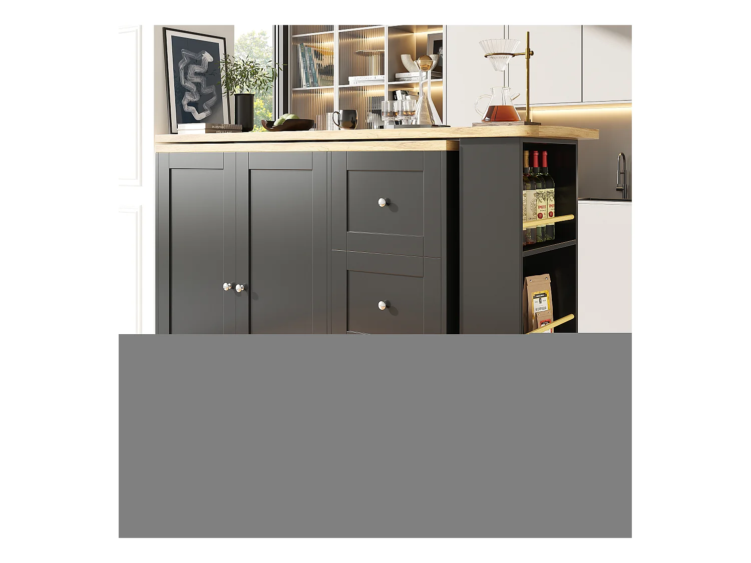 Table Basse Pivotante 360° avec 3 Tiroirs, Design Moderne, MDF, Noir (135-203x39x106 cm)