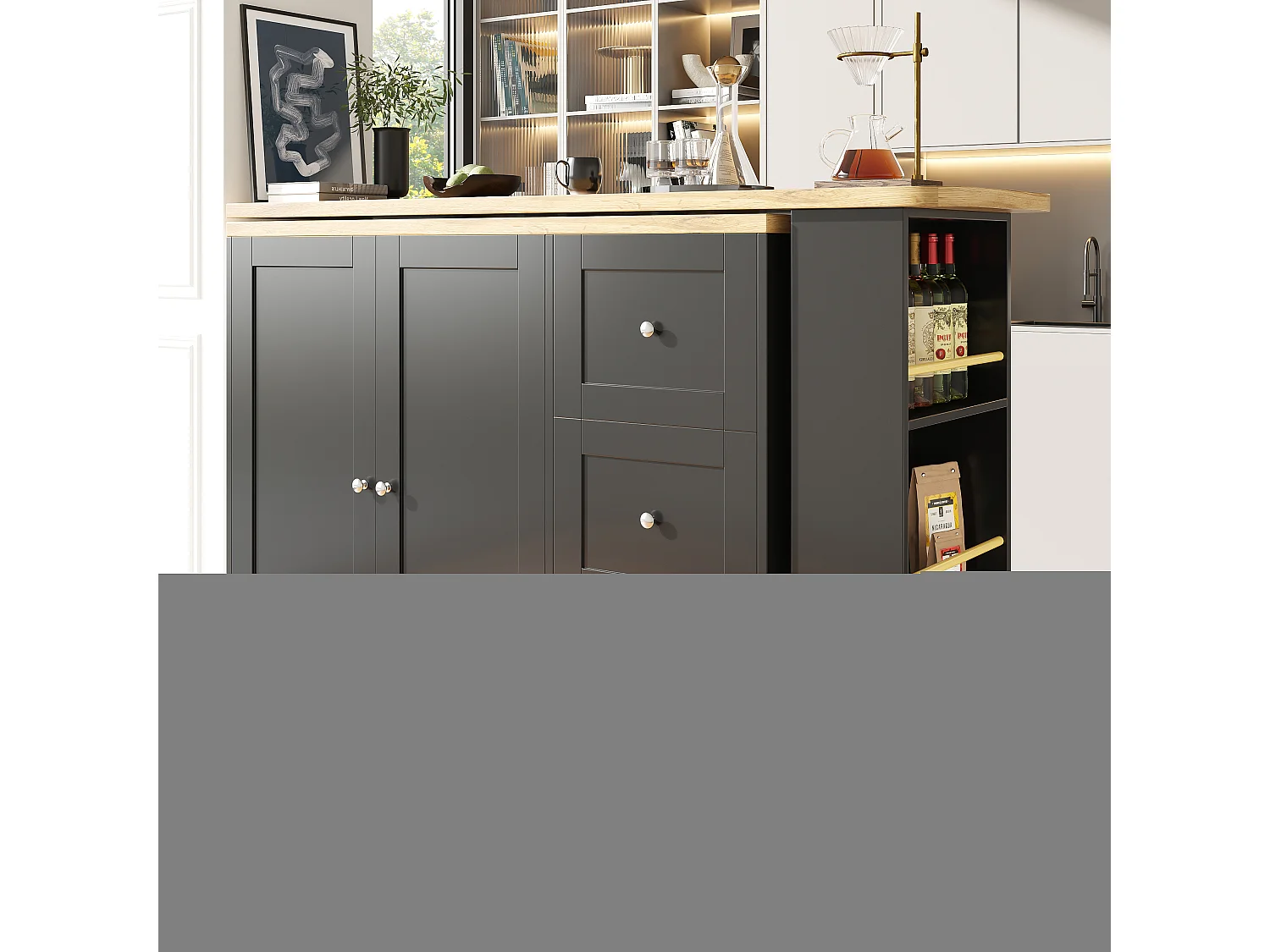 Table Basse Pivotante 360° avec 3 Tiroirs, Design Moderne, MDF, Noir (135-203x39x106 cm)