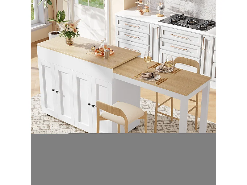 Tavolo allungabile con contenitore, MDF e metallo, design moderno, bianco (133-202x50x94 cm)