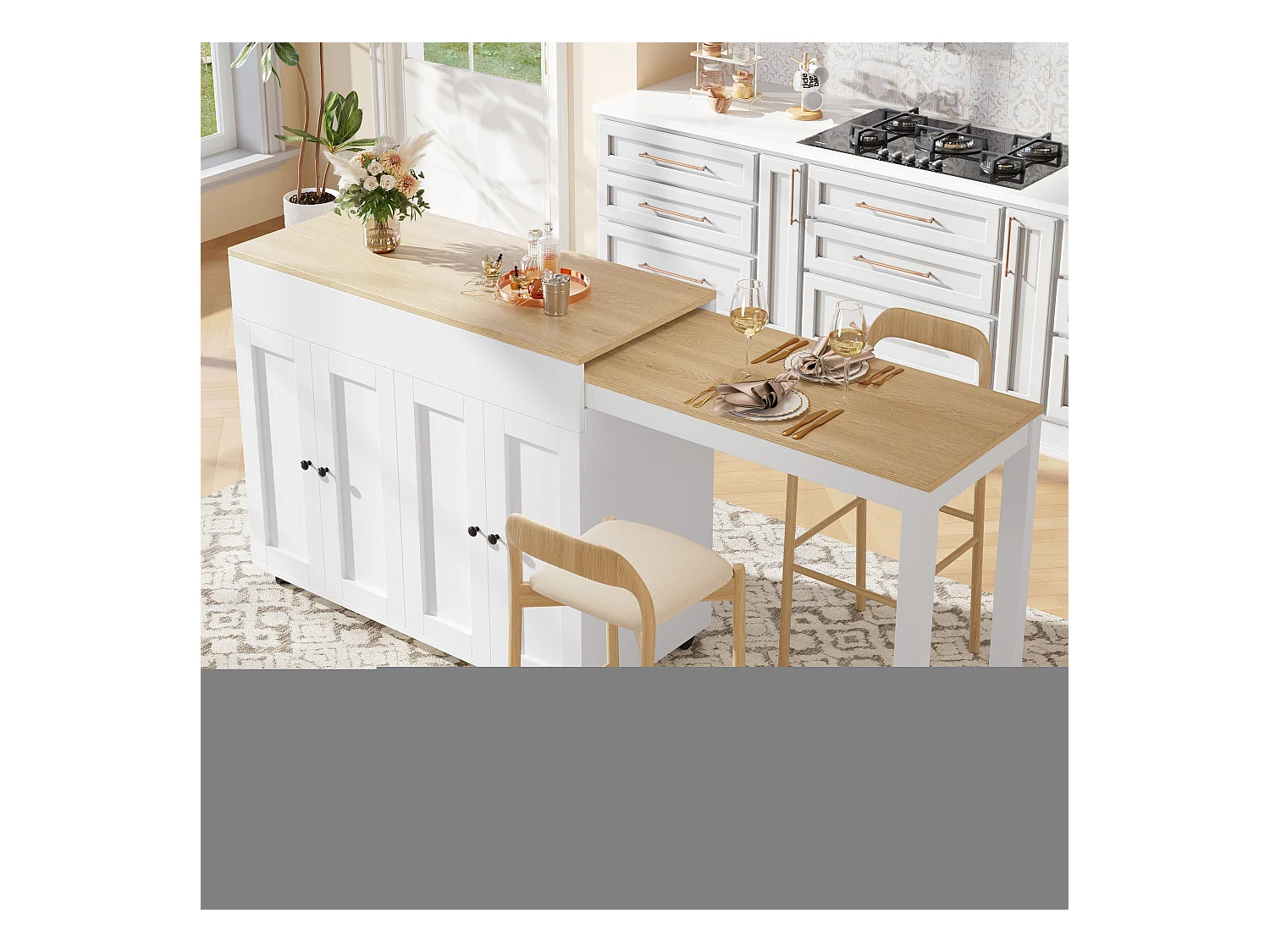 Table extensible avec rangements, MDF et métal, design moderne, blanc (133-202x50x94 cm)