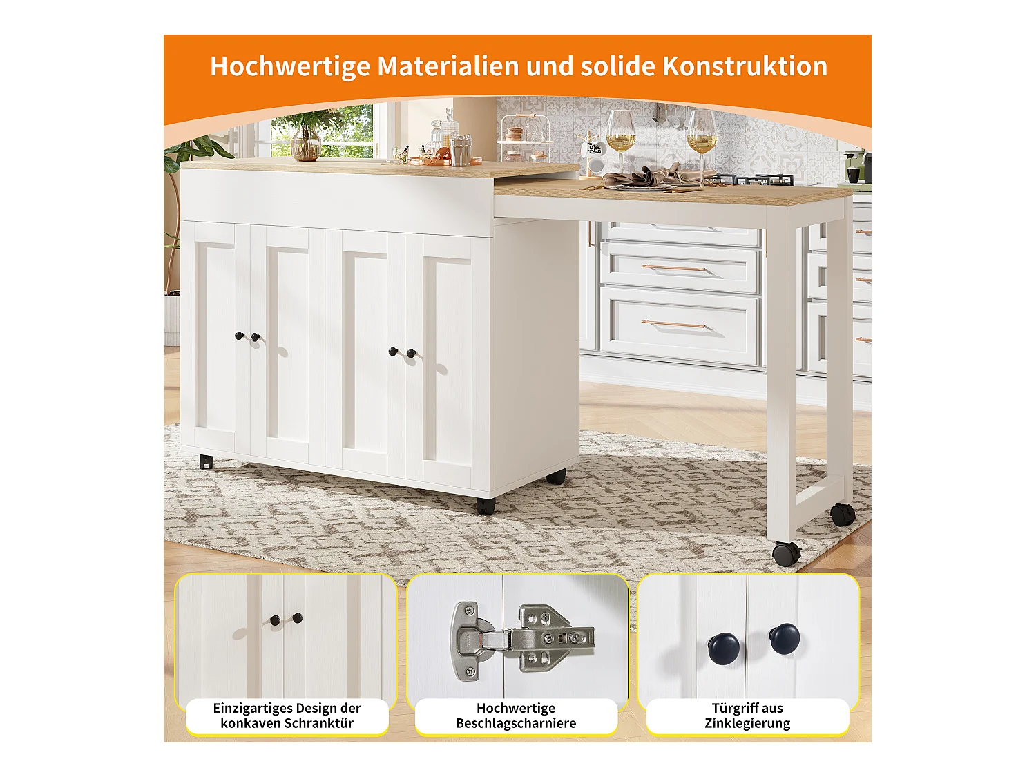 Table extensible avec rangements, MDF et métal, design moderne, blanc (133-202x50x94 cm)