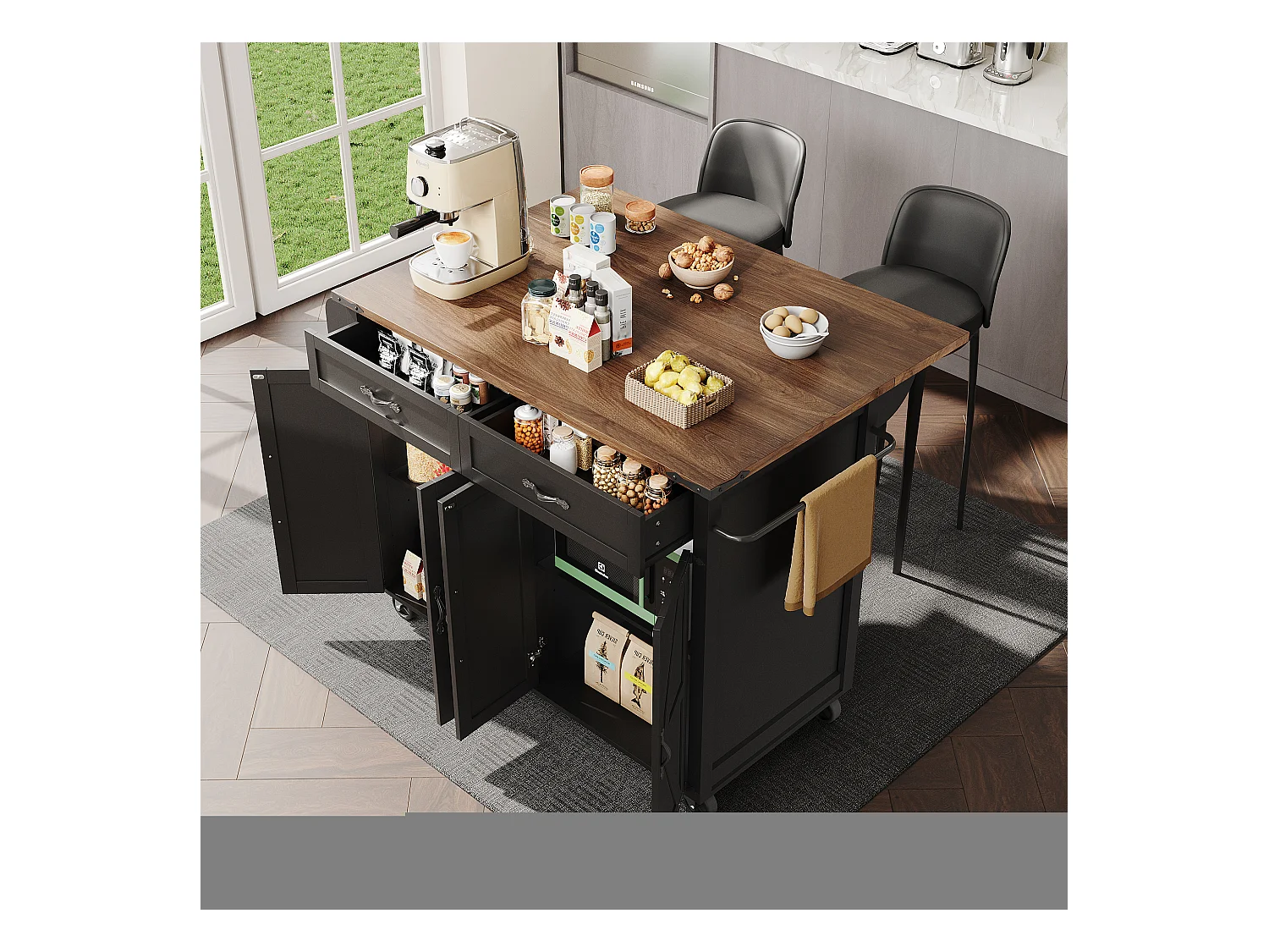 Table Haute avec Plateau Miroir Marbré, Design Moderne, MDF, Noir, Pieds Métalliques (100x90x90 cm)