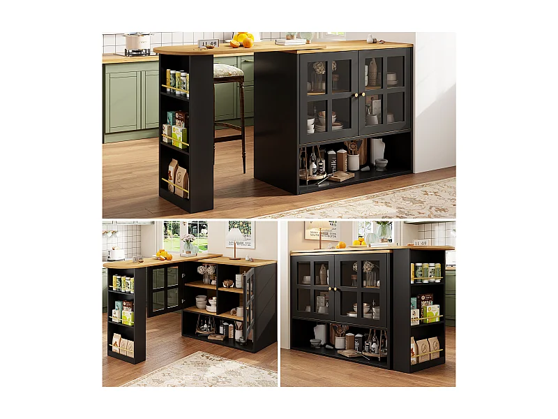 360° draaibaar dressoir, modern design, multifunctioneel met snackbar, MDF, zwart (138x39x102,5 cm)