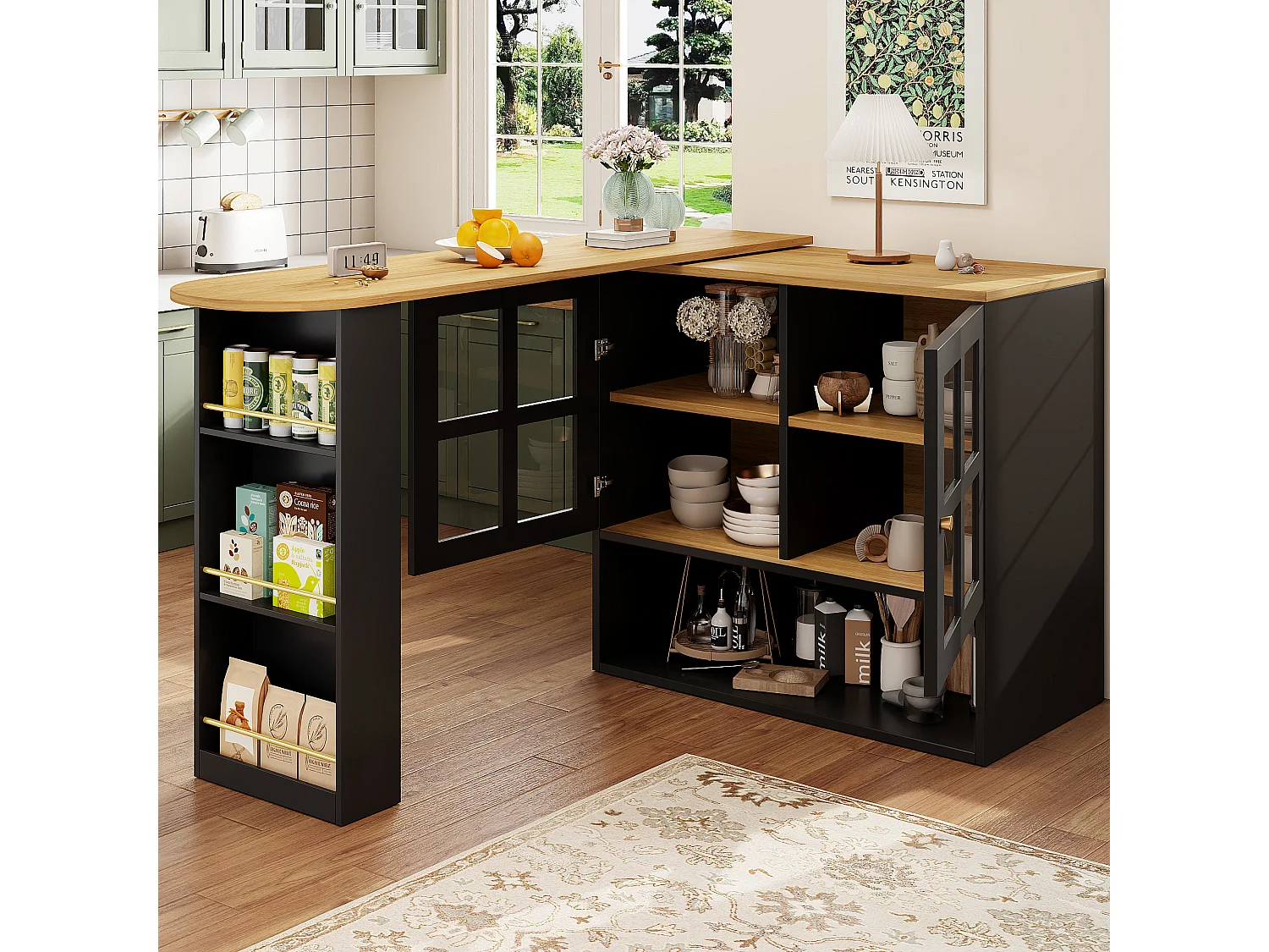 Buffet tournant 360°, design moderne multifonction avec snack-bar, MDF, noir (138x39x102.5cm)