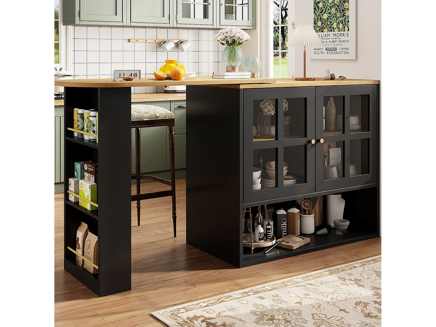 Buffet tournant 360°, design moderne multifonction avec snack-bar, MDF, noir (138x39x102.5cm)