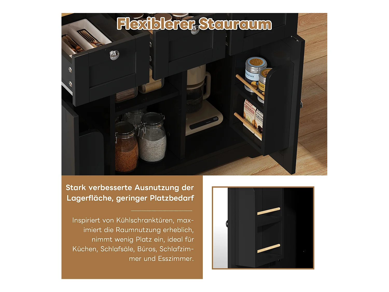 Table cuisine mobile, style campagne, surface rabattable, rangement multifonction, étagères, roulettes (132x70x87 cm)