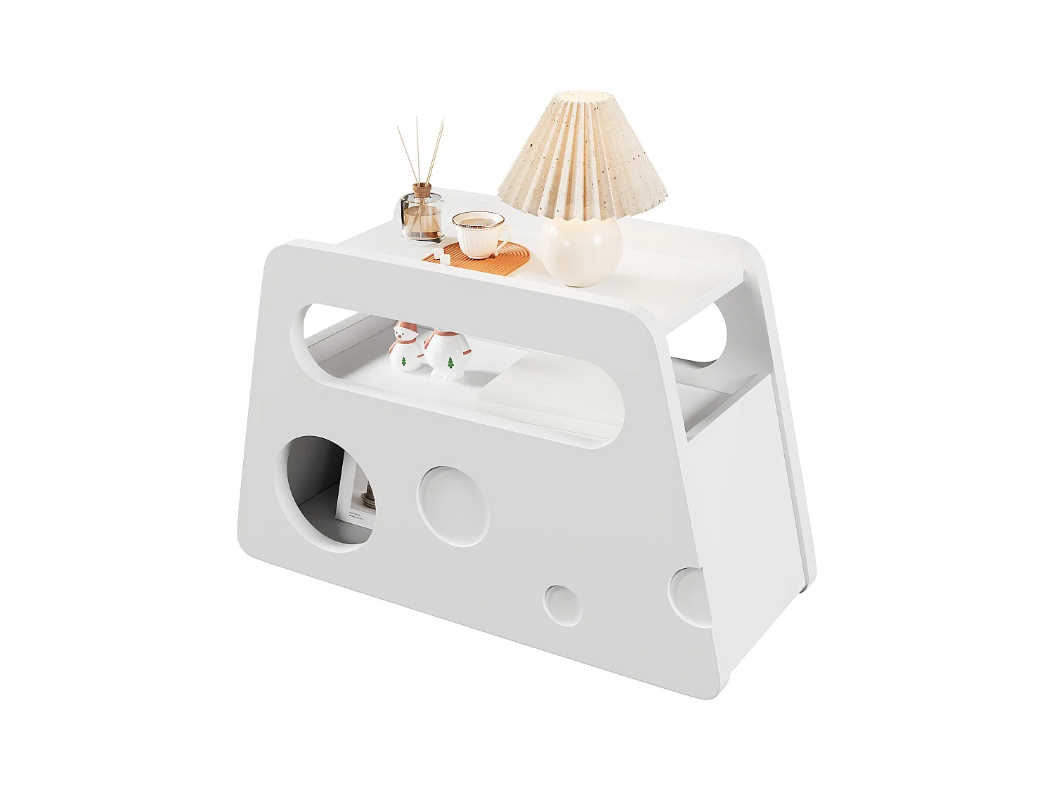 Table d'appoint moderne avec roulettes, design sécurisé, blanc, MDF (81x33x51.5 cm)