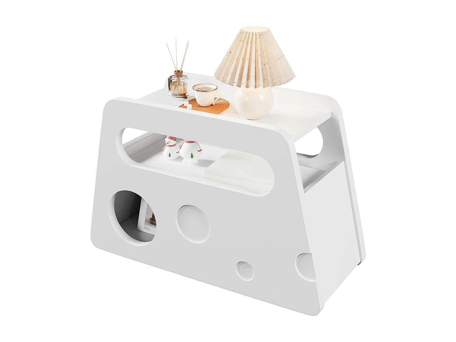 Table d'appoint moderne avec roulettes, design sécurisé, blanc, MDF (81x33x51.5 cm)