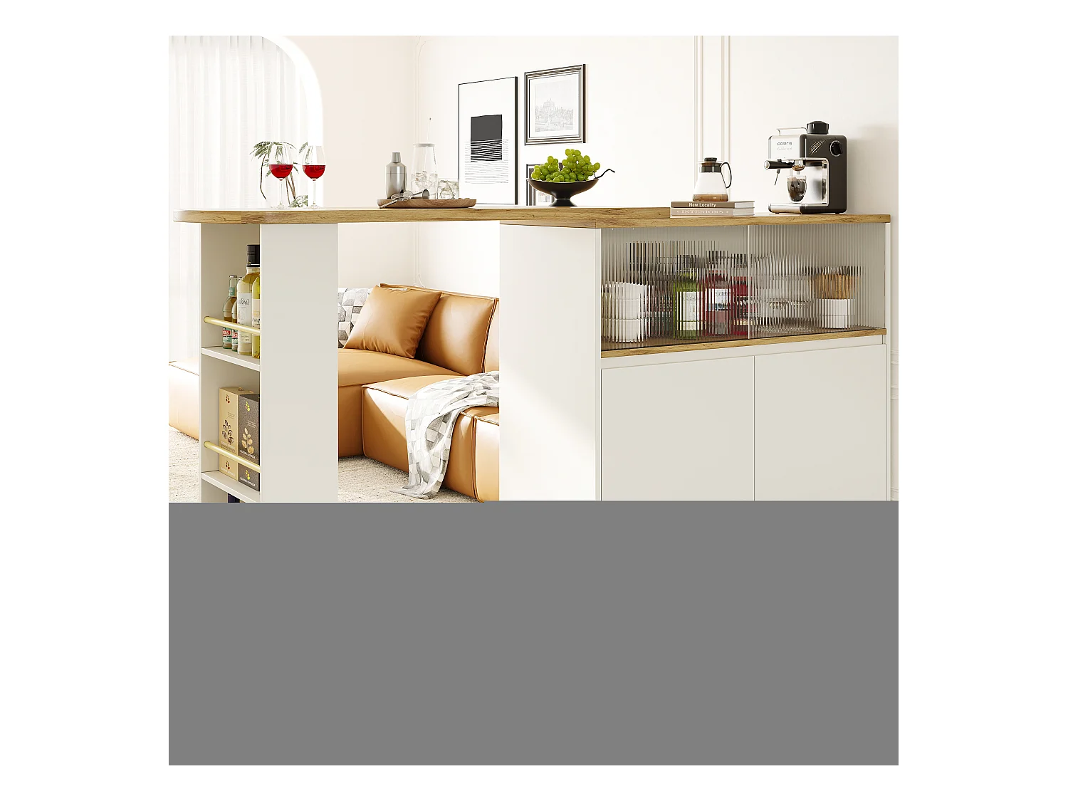 Table à Manger Multifonctionnelle Pivotante 360° + Buffet Blanc avec Compartiment de Rangement, Porte en Verre, MDF (90x45x100 cm)