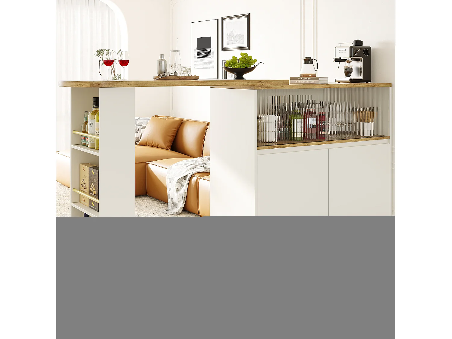 Table à Manger Multifonctionnelle Pivotante 360° + Buffet Blanc avec Compartiment de Rangement, Porte en Verre, MDF (90x45x100 cm)