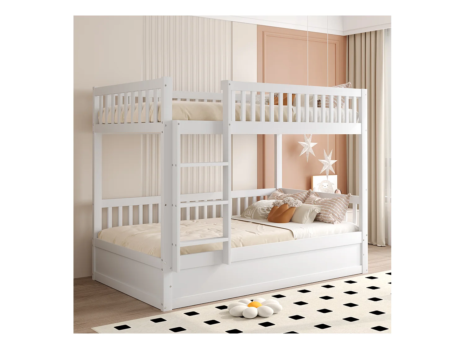 Litera infantil 90x200cm, blanca, con almacenaje hidráulico, estructura de cama incluida (sin colchón)