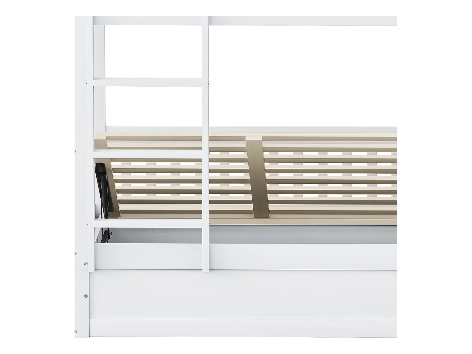 Litera infantil 90x200cm, blanca, con almacenaje hidráulico, estructura de cama incluida (sin colchón)