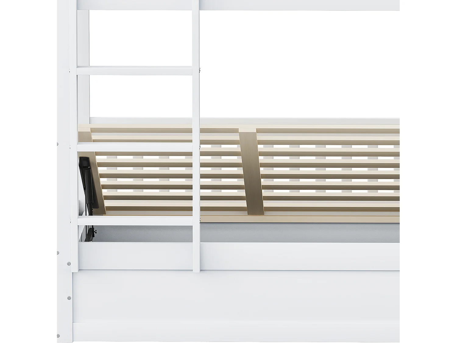 Litera infantil 90x200cm, blanca, con almacenaje hidráulico, estructura de cama incluida (sin colchón)