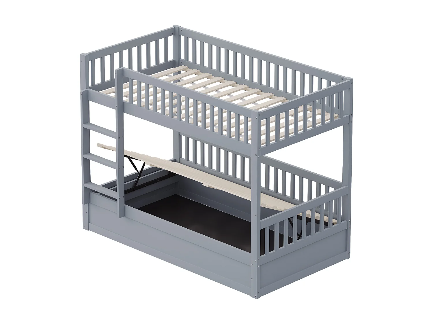 Lit superposé enfant 90x200cm, gris, avec rangement hydraulique, cadre de lit inclus (sans matelas)