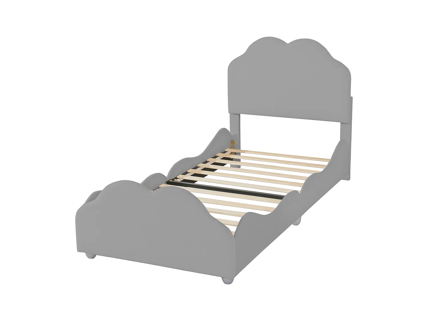 Cadre de lit enfant en velours gris 90x200cm forme nuage (sans matelas)