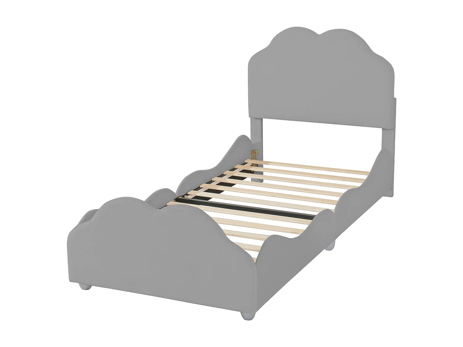 Cadre de lit enfant en velours gris 90x200cm forme nuage (sans matelas)