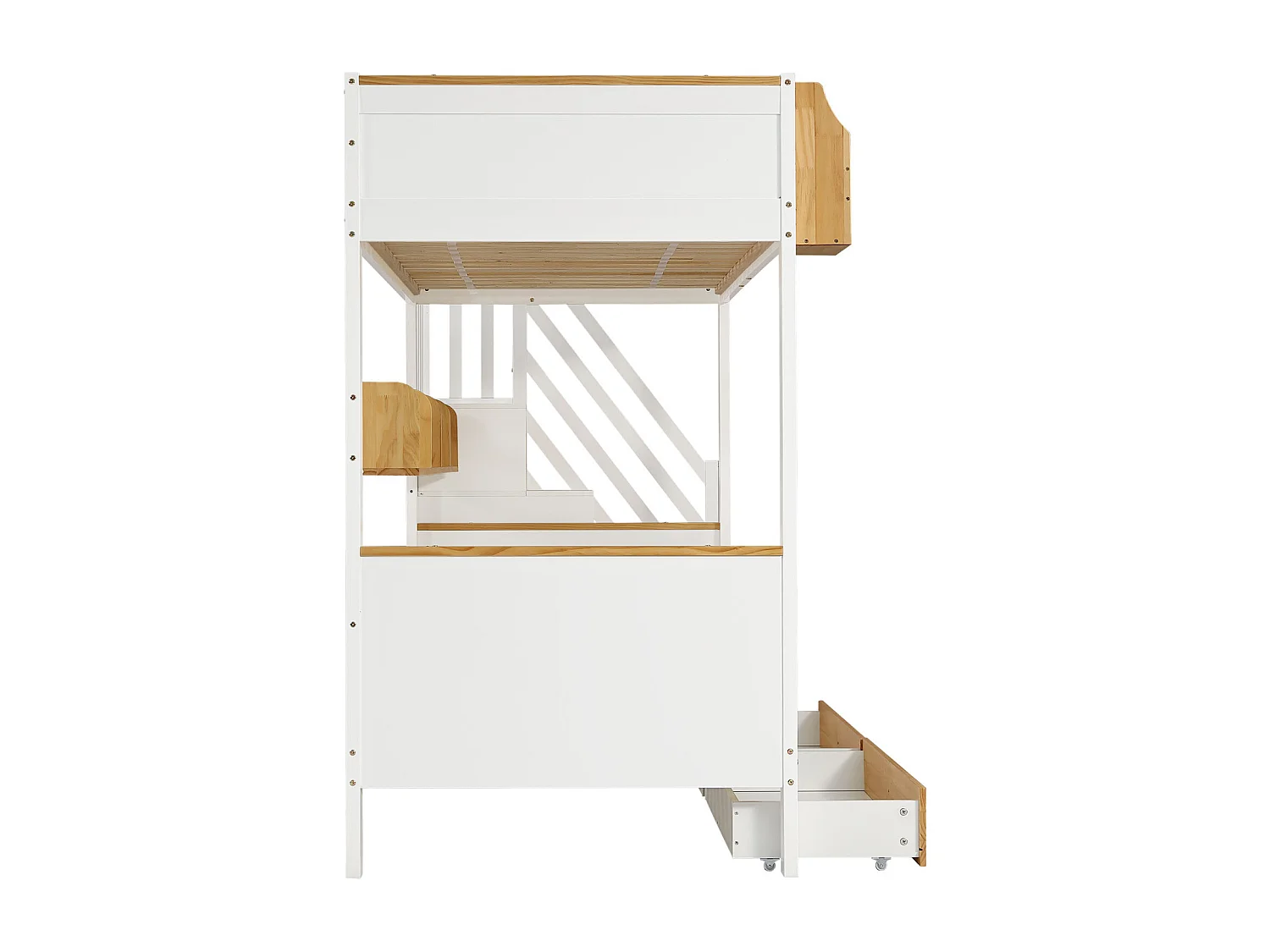 Lit Superposé Enfant 90x200cm avec 2 Tiroirs, 4 Échelles de Rangement et Sommier à Lattes – Blanc