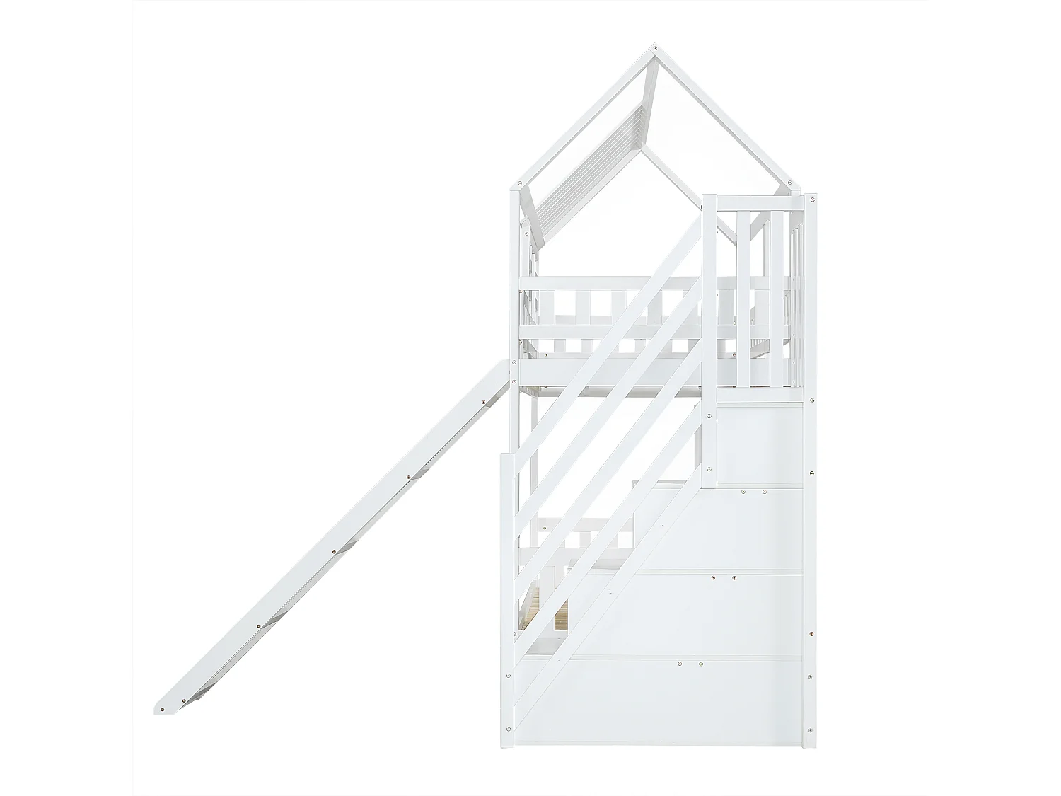 Lit superposé 90 x 200 cm , avec escalier, tiroir , toboggan,  avec sommier à lattes, Blanc