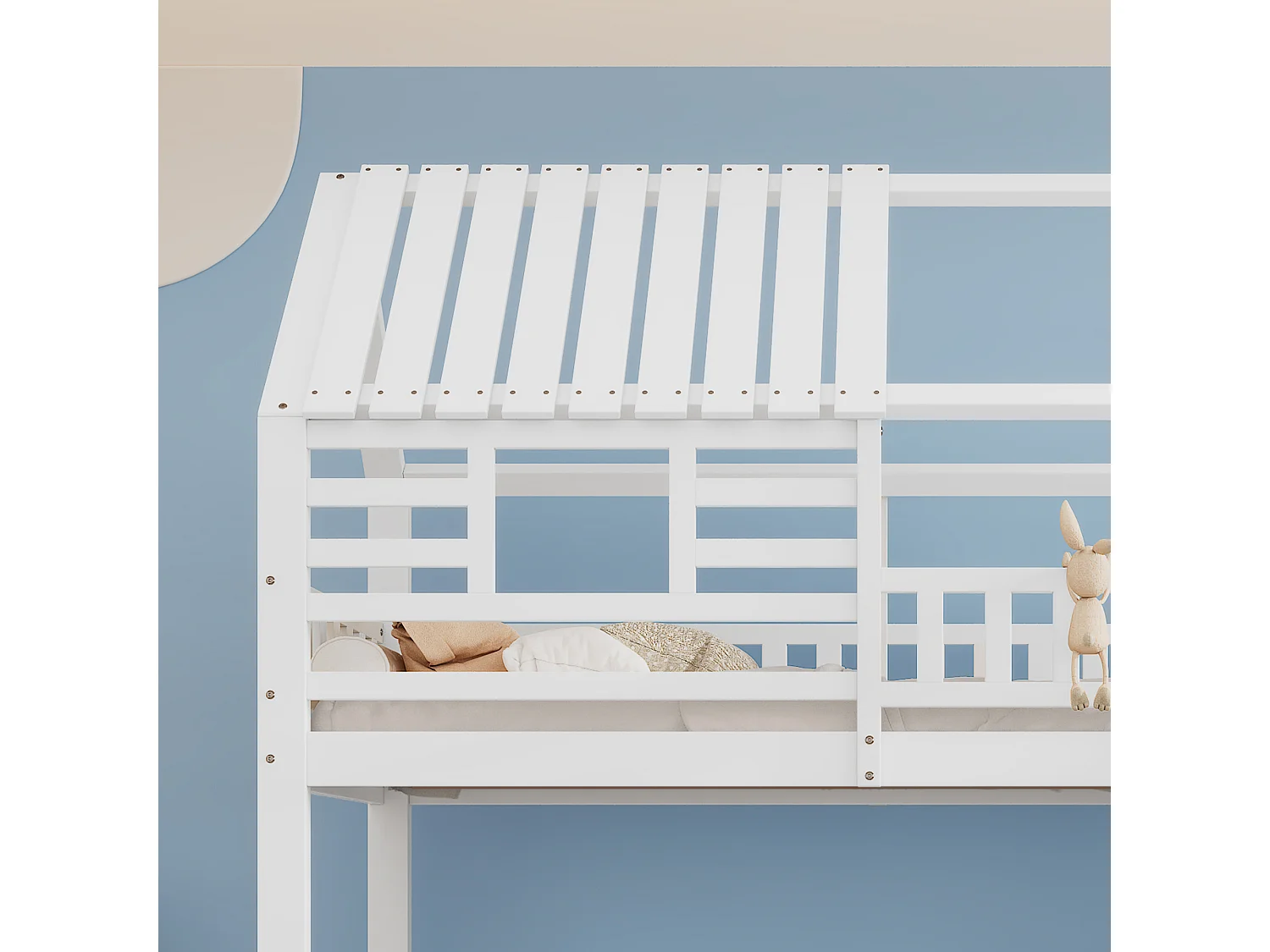 Lit superposé 90 x 200 cm , avec escalier, tiroir , toboggan,  avec sommier à lattes, Blanc