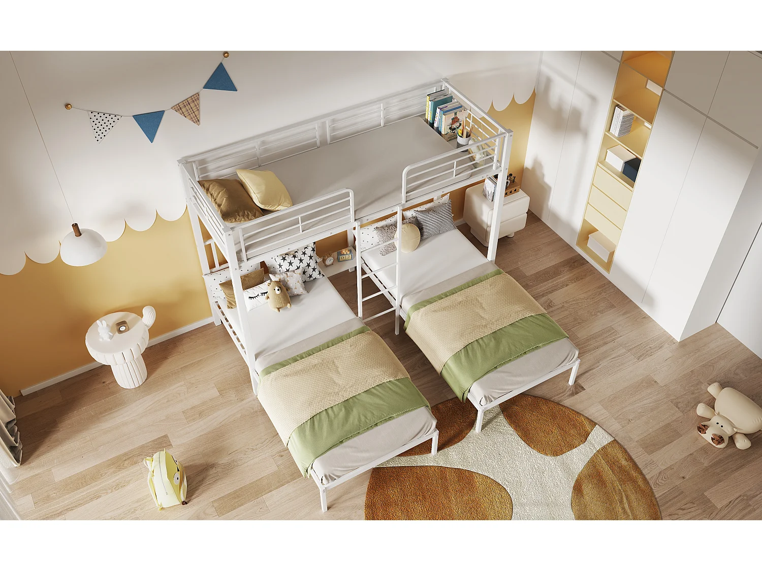 Kinderhut 90x200 een- en driepersoonsbed, met ladder, valbeveiliging, wit