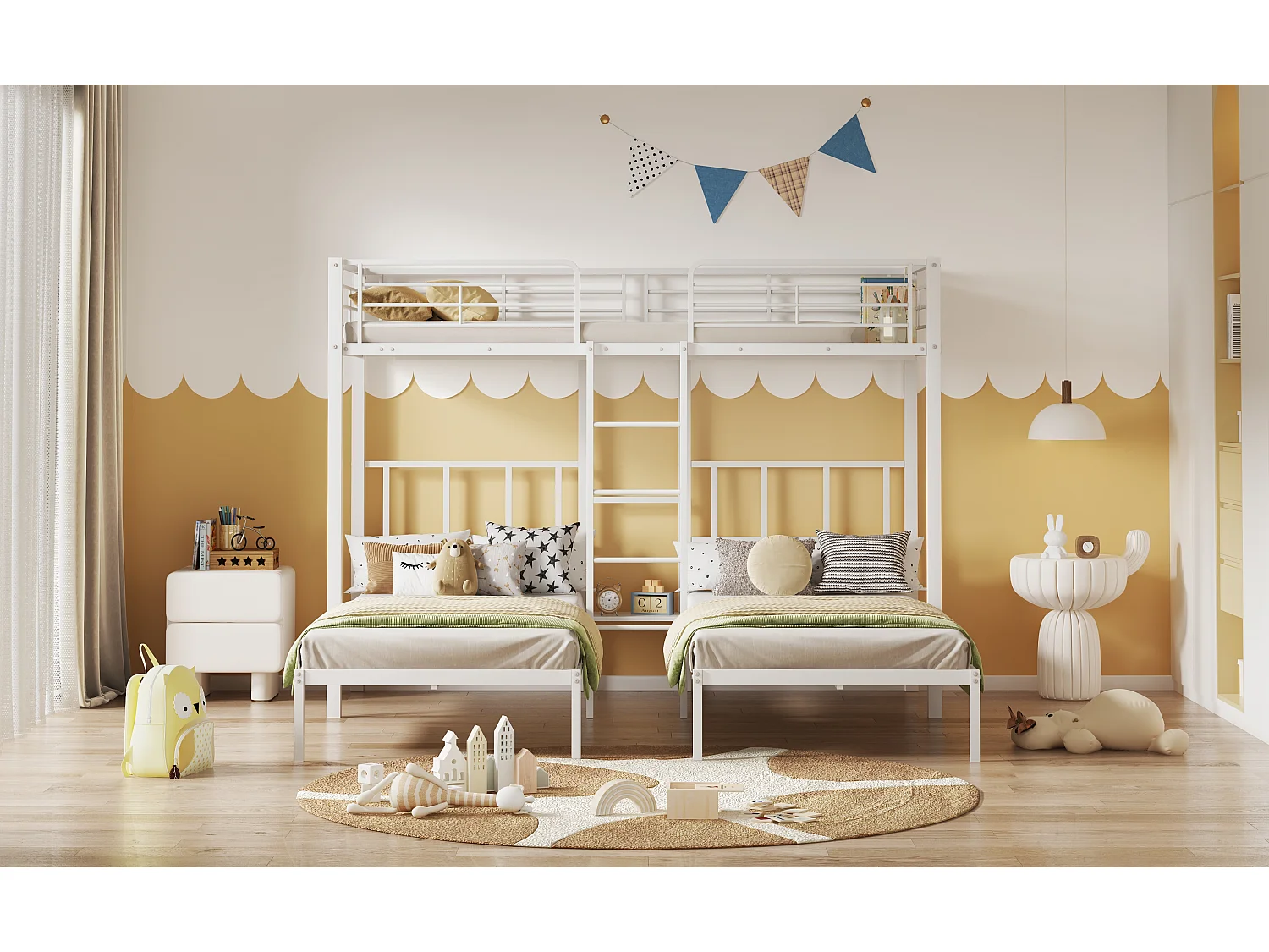 Kinderhut 90x200 een- en driepersoonsbed, met ladder, valbeveiliging, wit