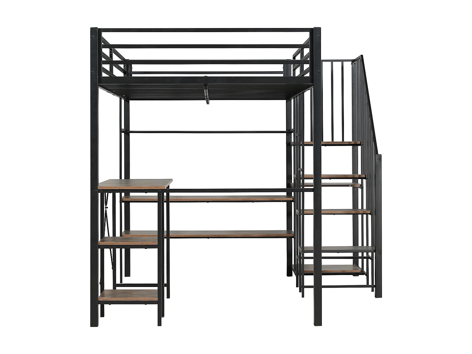 Lit Mezzanine 1 Places 120x200 avec Table et étagère de Rangement, avec Armoire Ouverte, Noir