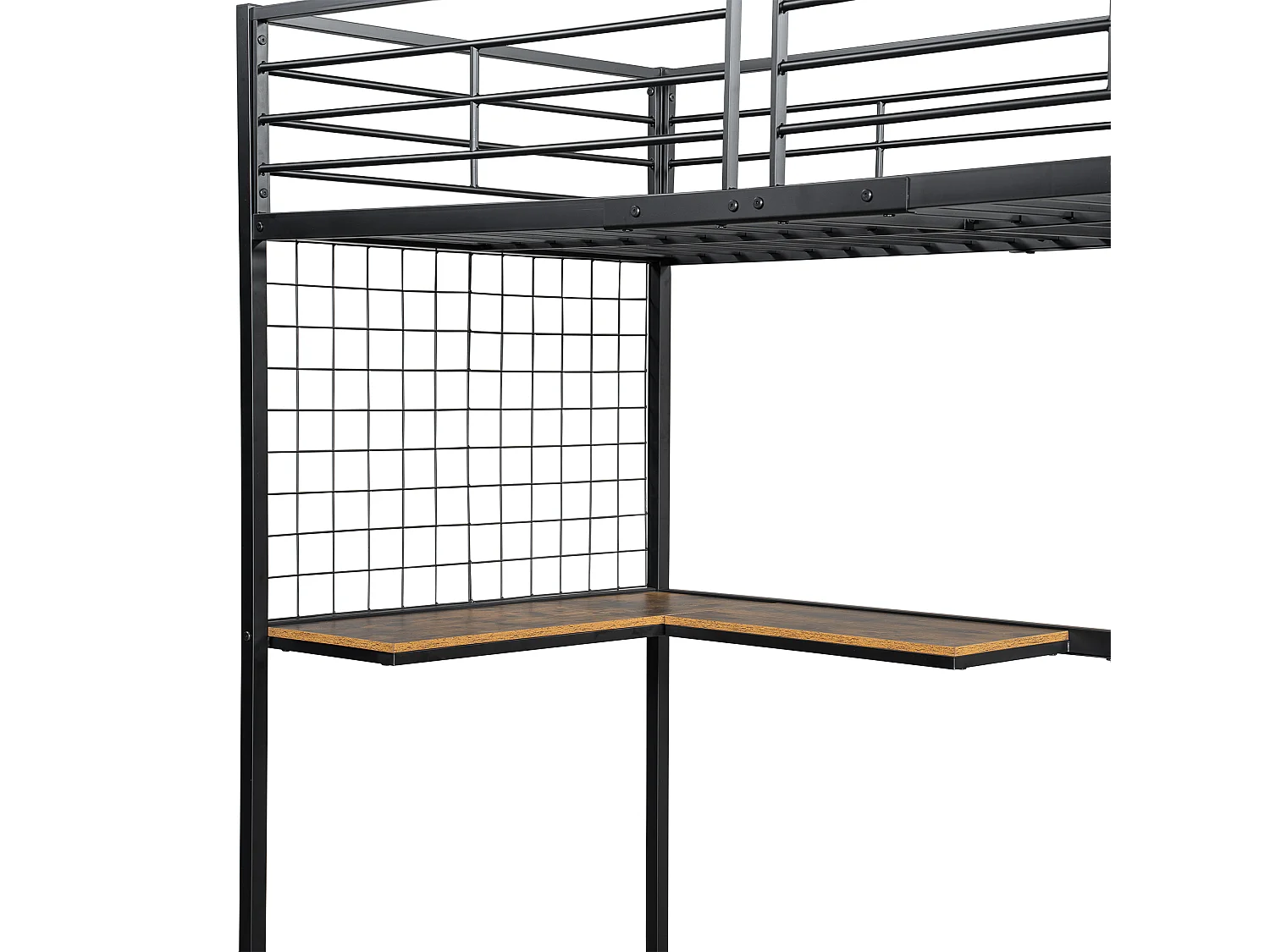 Hoogslaper, 90 x 200 cm, met bureau en ladder, veiligheidsladder en open kledingkast, Zwart