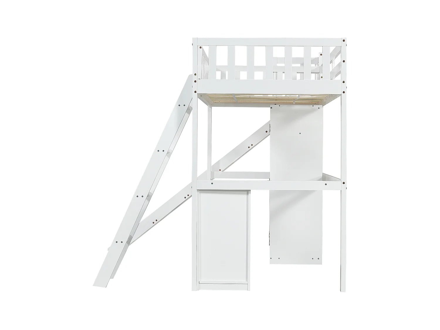 Lit mezzanine, 90 x 200 cm, superposé, avec table et armoire, avec échelle, blanc