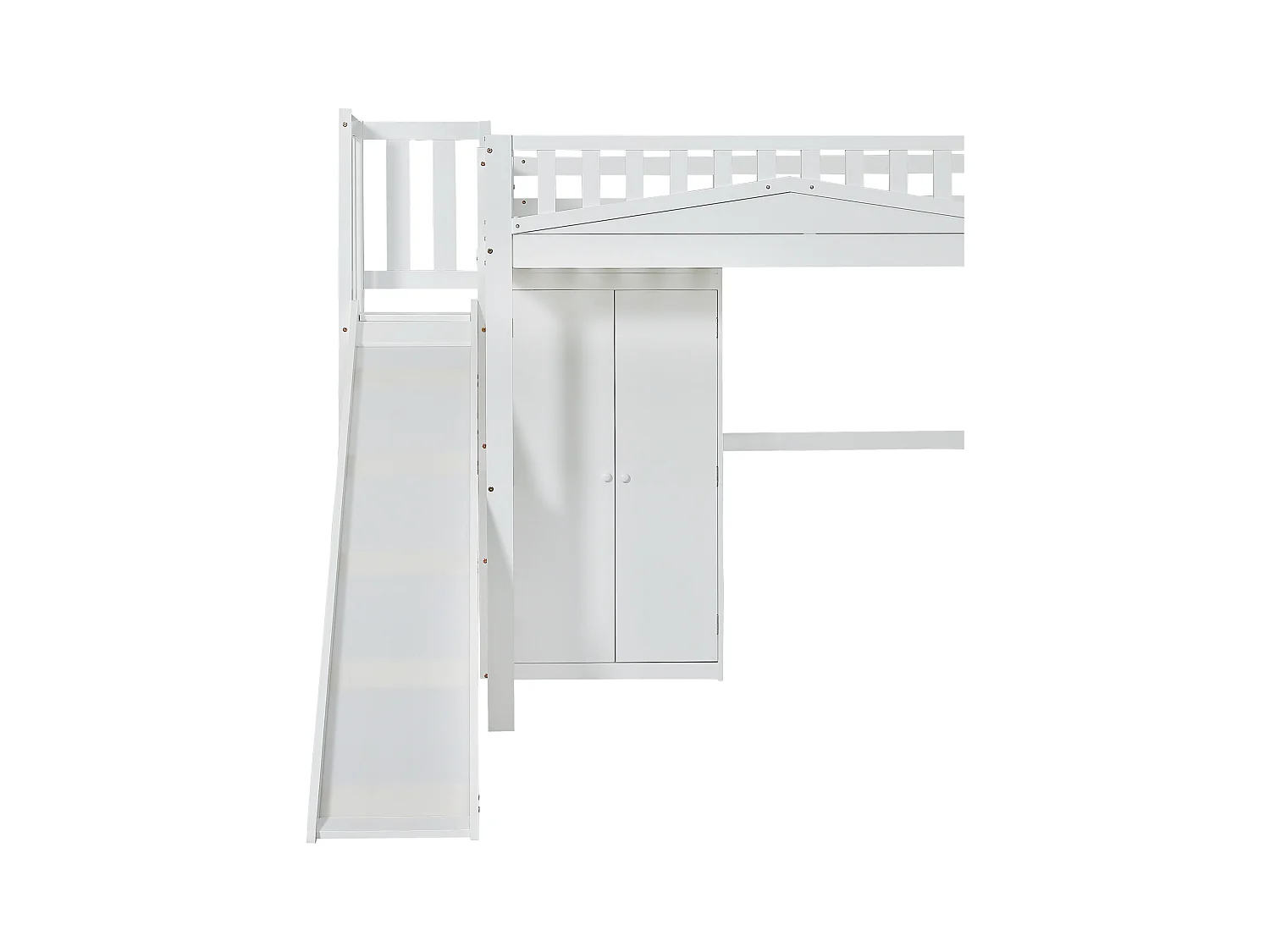 Lit mezzanine, 90 x 200 cm, superposé, avec table et armoire, avec échelle, blanc