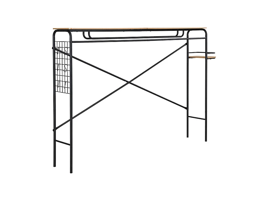 Lit 140x200 avec sommier à Lattes, Cadre de lit Plats avec Table et Porte-Manteau, Table, noir