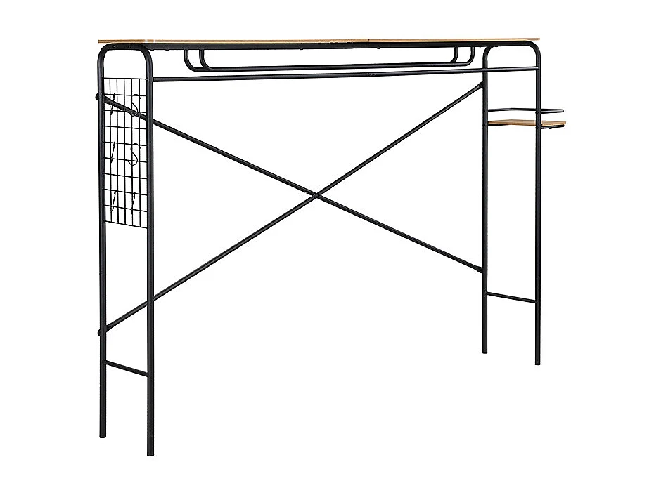 Bed 140x200 met lattenbodem, vlak bedframe met tafel en kapstok, tafel, zwart