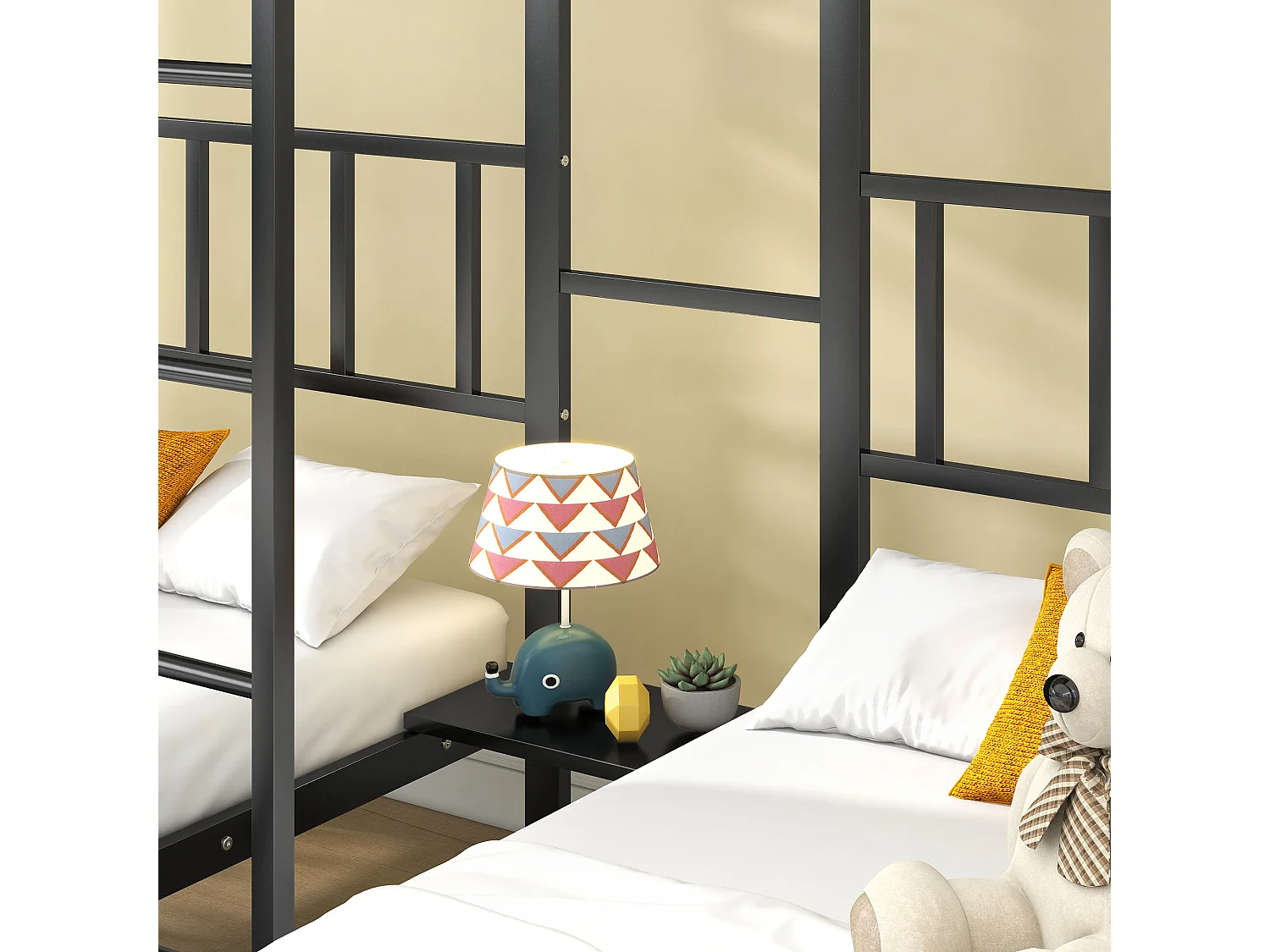 Camarote infantil 90x200, beliche triplo, com escada, proteção antiqueda, preto