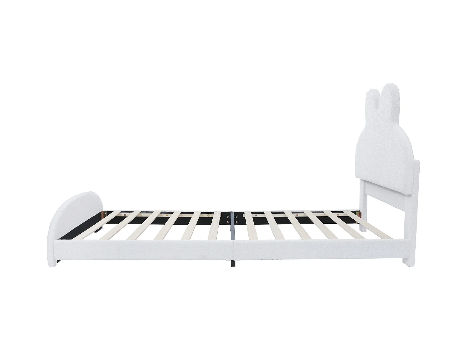 Cadre de lit simple en forme d'oreilles de lapin 90x200cm en velours blanc (sans matelas)