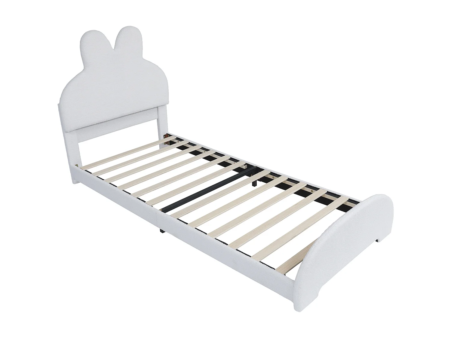 Cadre de lit simple en forme d'oreilles de lapin 90x200cm en velours blanc (sans matelas)