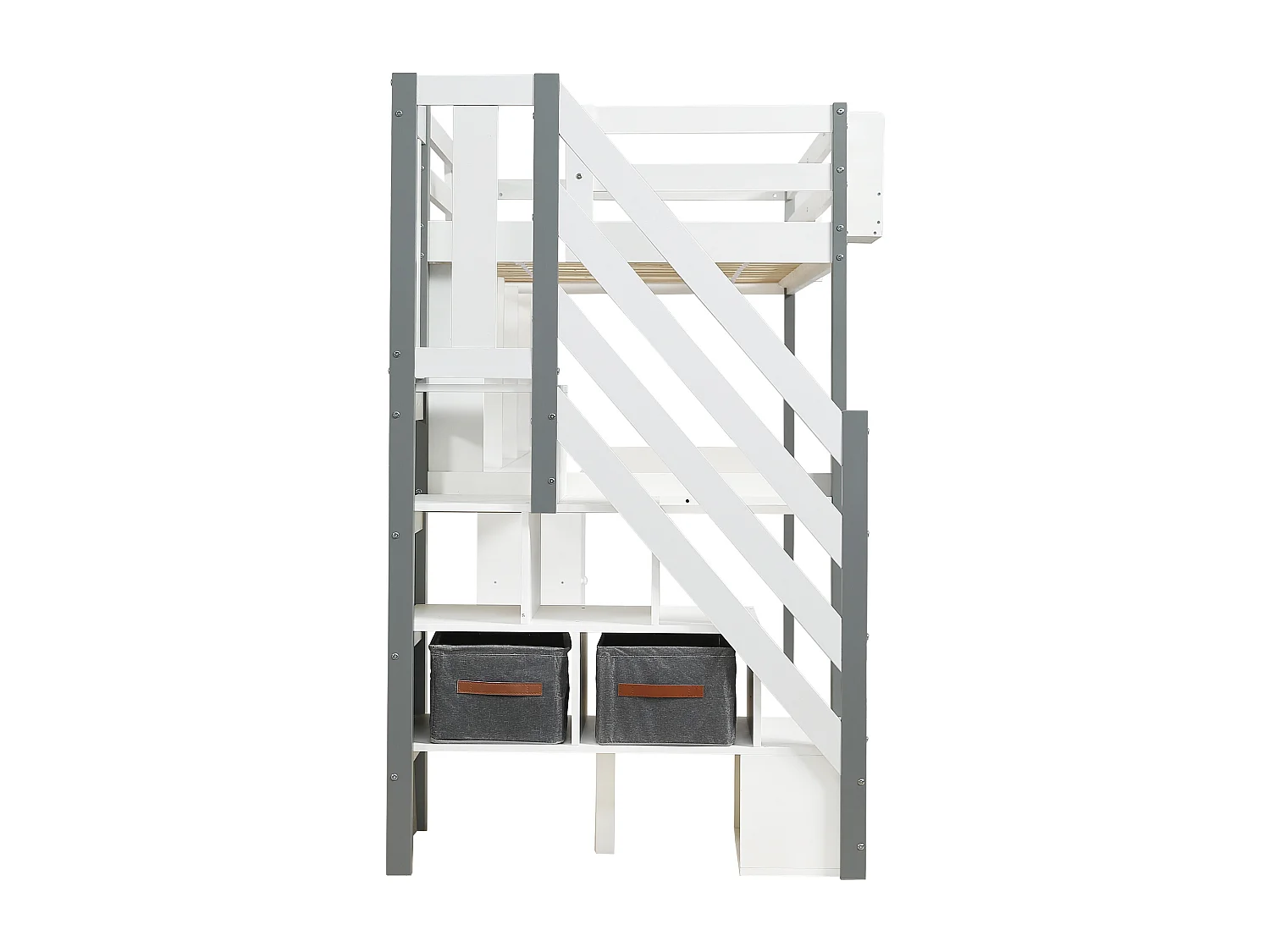 Lit Mezzanine Enfant 90x200 cm, Mezzanine escalier avec échelle latérale, étagère Ouverte, Blanc