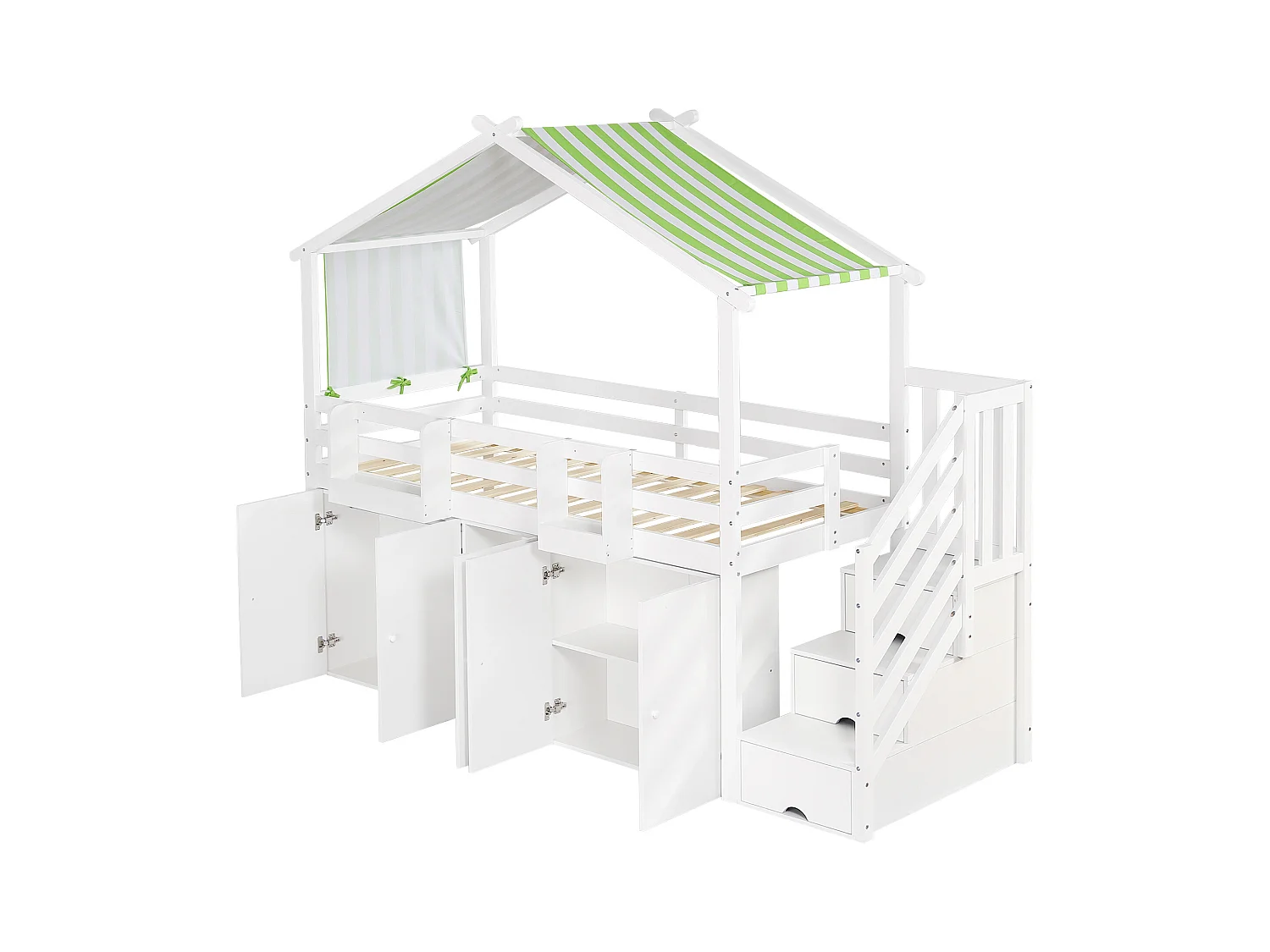 Letto a soppalco in legno 90 x 200 cm per bambini con mobile contenitore sottoletto, Bianco