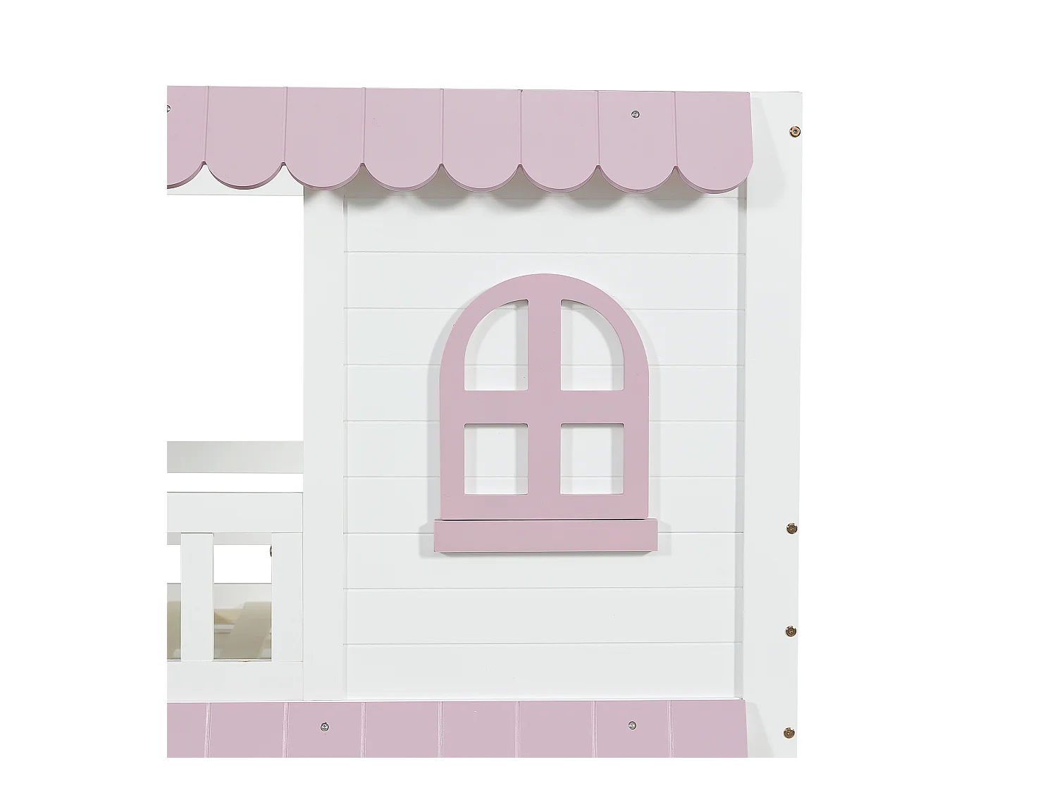 Beliche infantil de madeira com janela, gavetas com rodas, 90 x 200 cm, branco + rosa