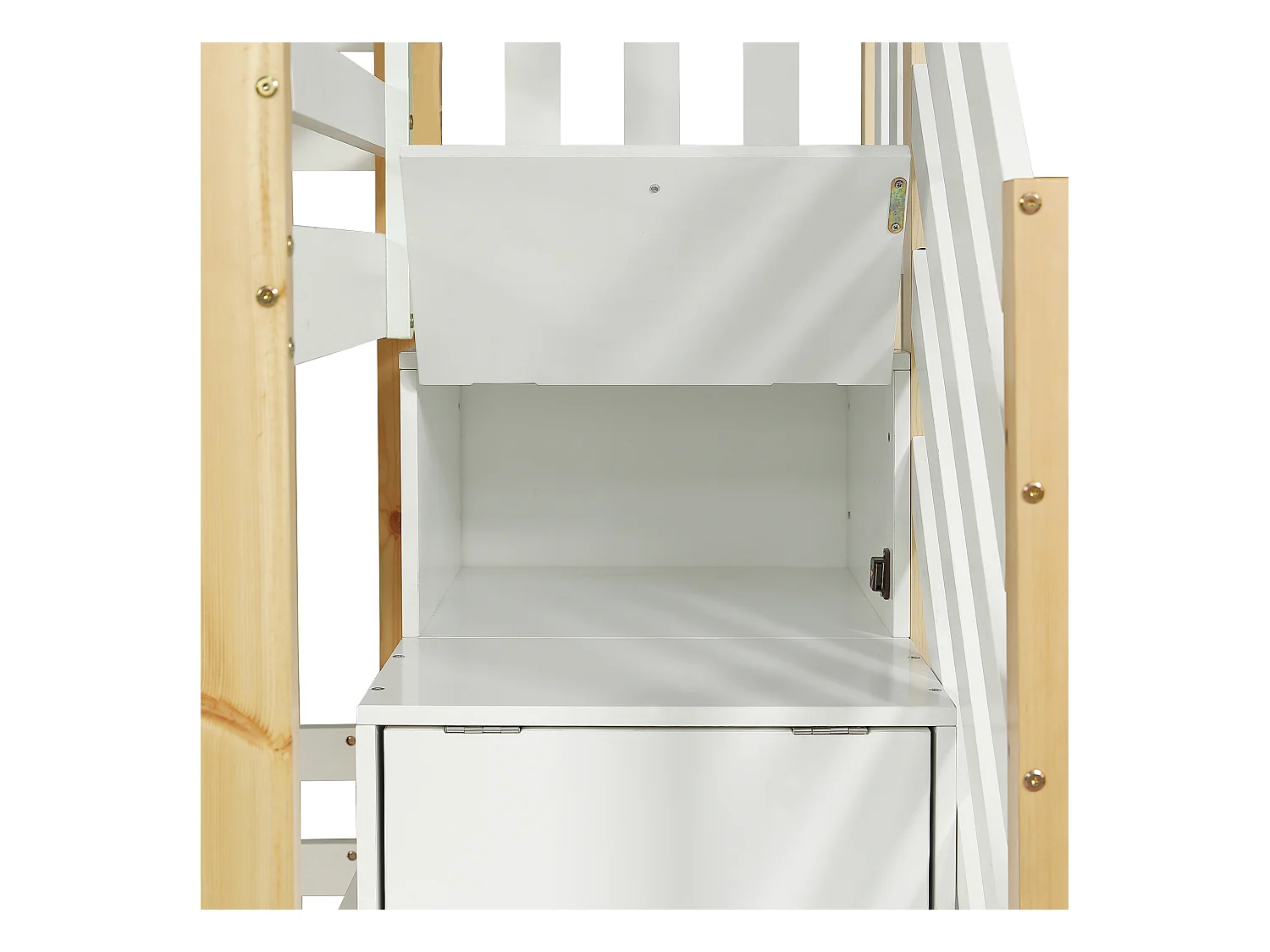 90x200cm Lit superposé avec échelle de Rangement, lit d'enfant avec barreaux Anti-Chute, Blanc