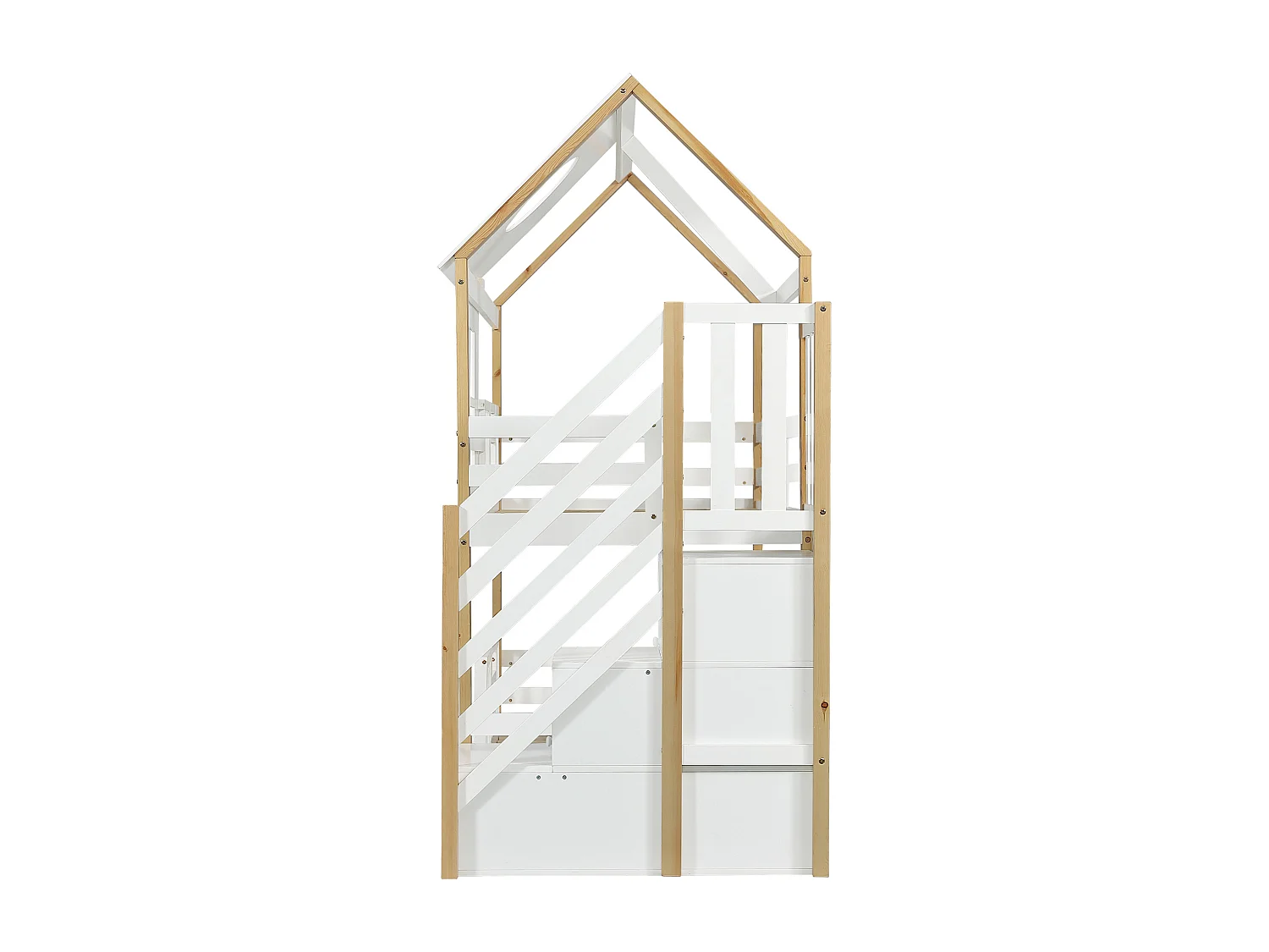 90x200cm Lit superposé avec échelle de Rangement, lit d'enfant avec barreaux Anti-Chute, Blanc