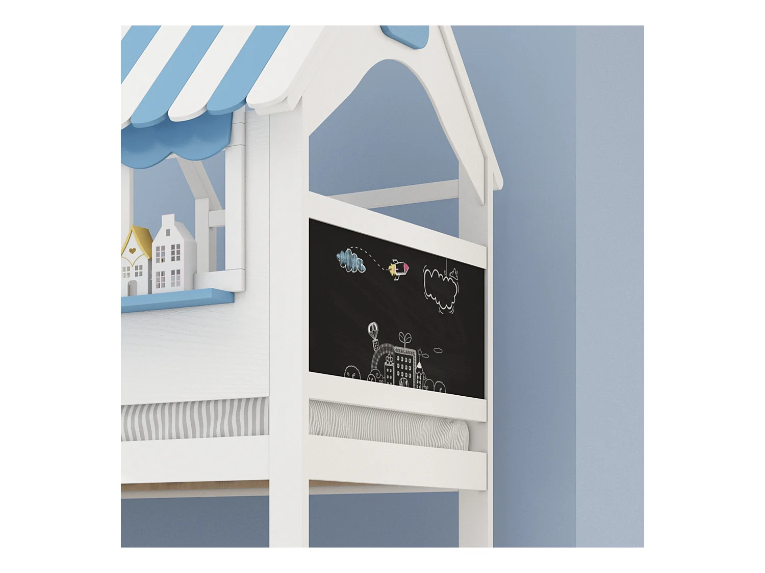 Lit Superposé Enfant avec Espace de Rangement,Tableau Graffiti, Échelle, 90/120 x 200 cm, Blanc