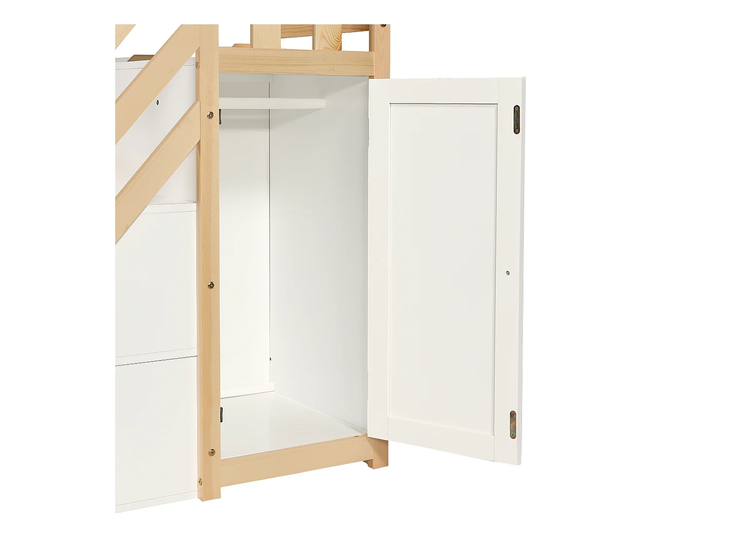 Cama infantil de 120x200 cm, litera con cama plegable y escalera de almacenaje, color blanco